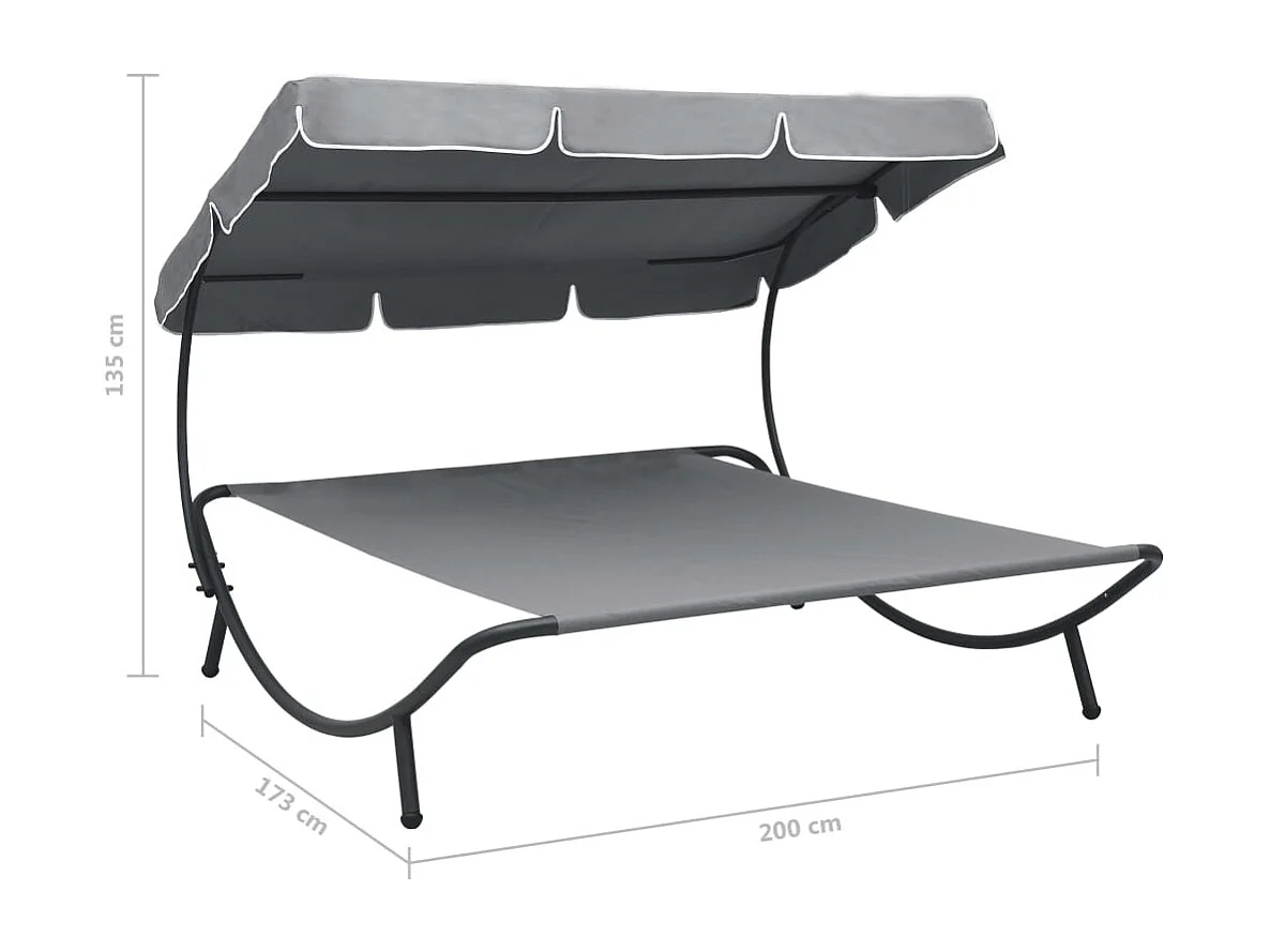 Lit de repos d'extérieur avec auvent Gris