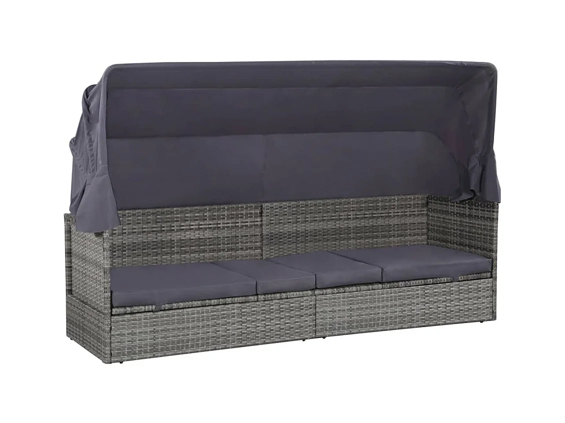 Tuinbed met luifel Grijs 205x62 cm Hars riet