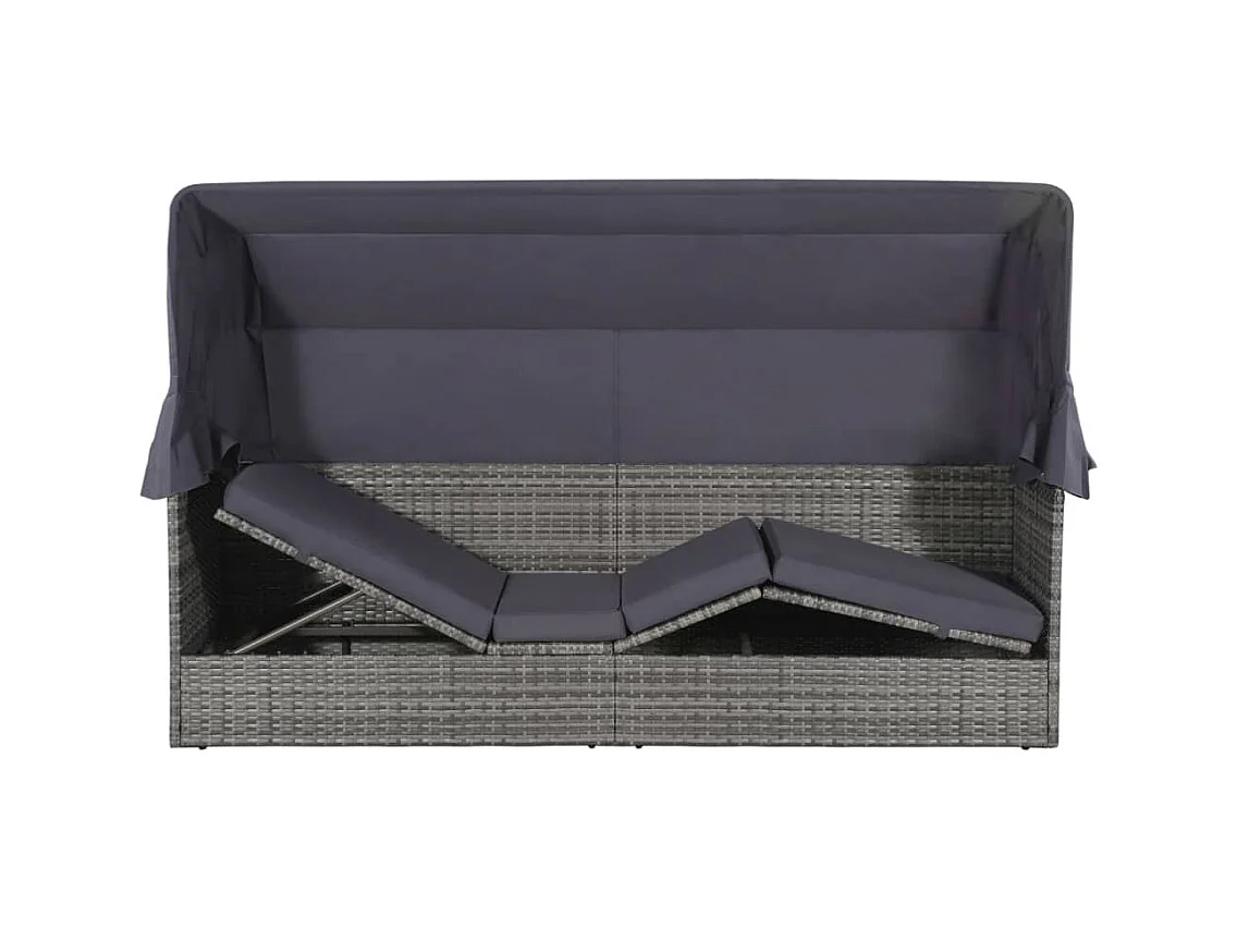 Tuinbed met luifel Grijs 205x62 cm Hars riet