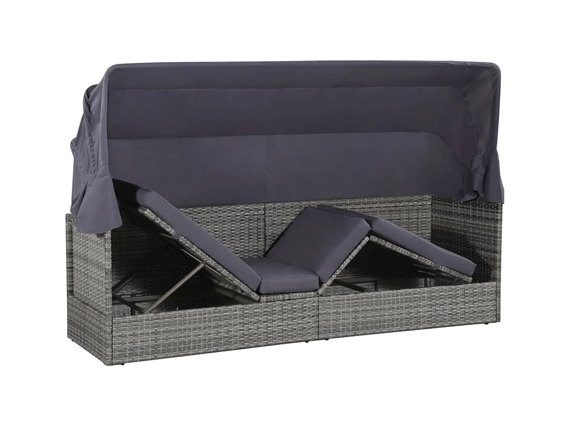 Tuinbed met luifel Grijs 205x62 cm Hars riet