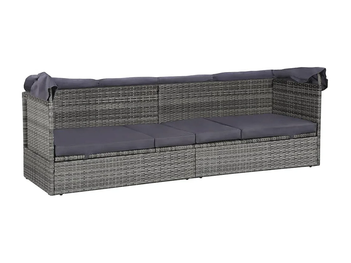 Tuinbed met luifel Grijs 205x62 cm Hars riet