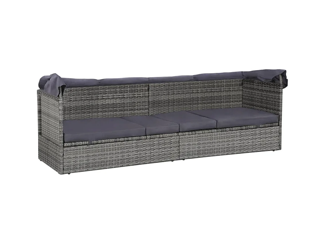 Lit de jardin avec auvent Gris 205x62 cm Résine tressée