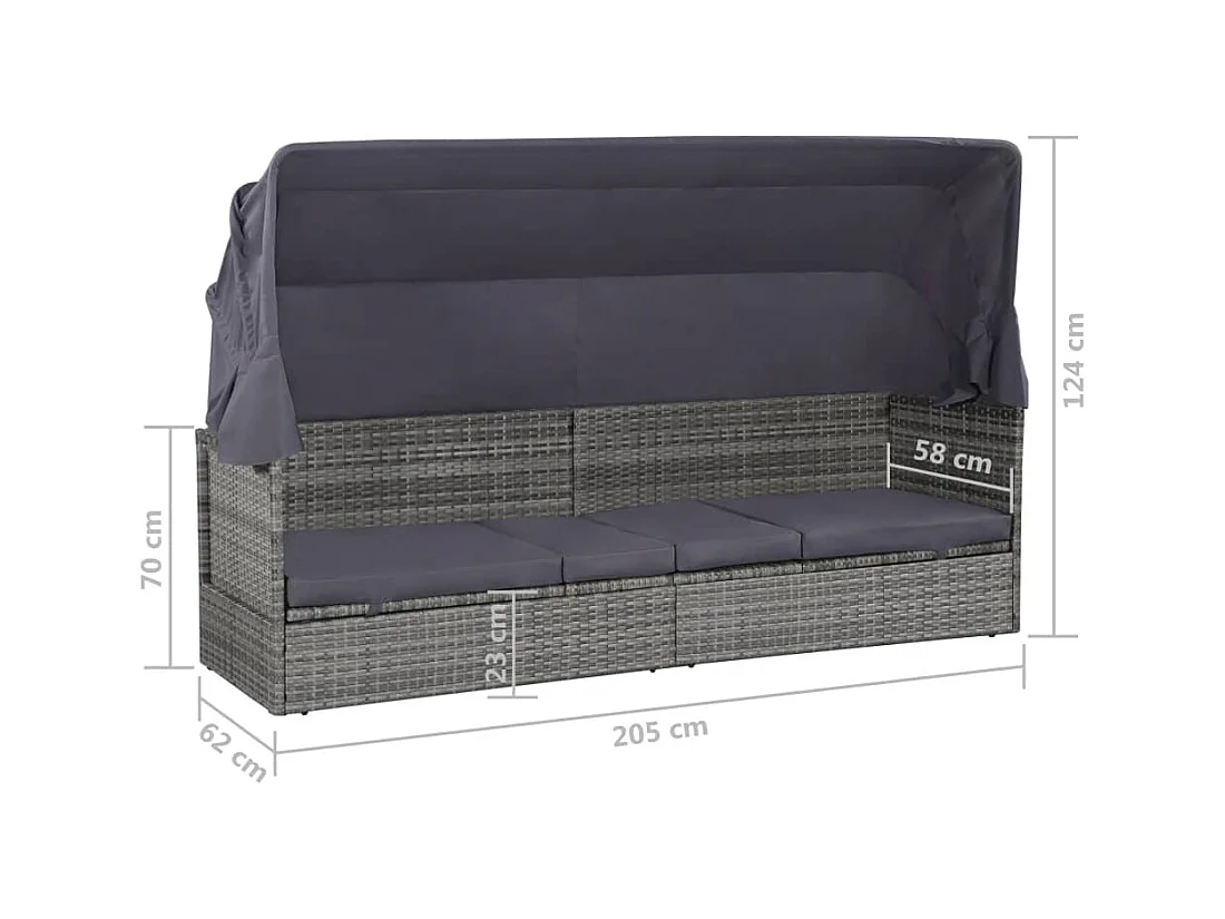 Lit de jardin avec auvent Gris 205x62 cm Résine tressée