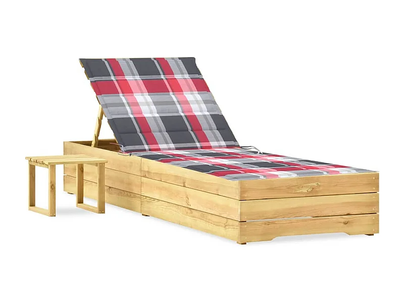 Chaise longue de jardin avec table et coussin Pin imprégné