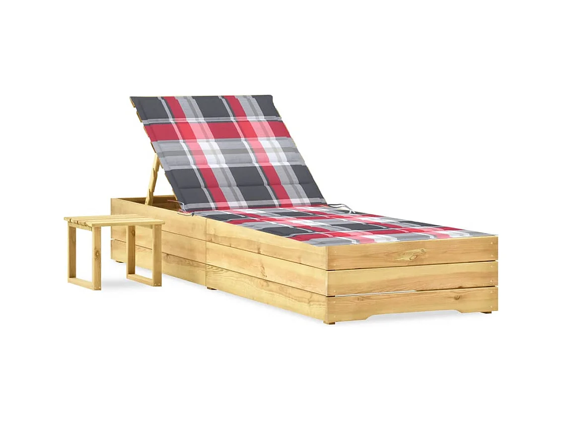 Chaise longue de jardin avec table et coussin Pin imprégné