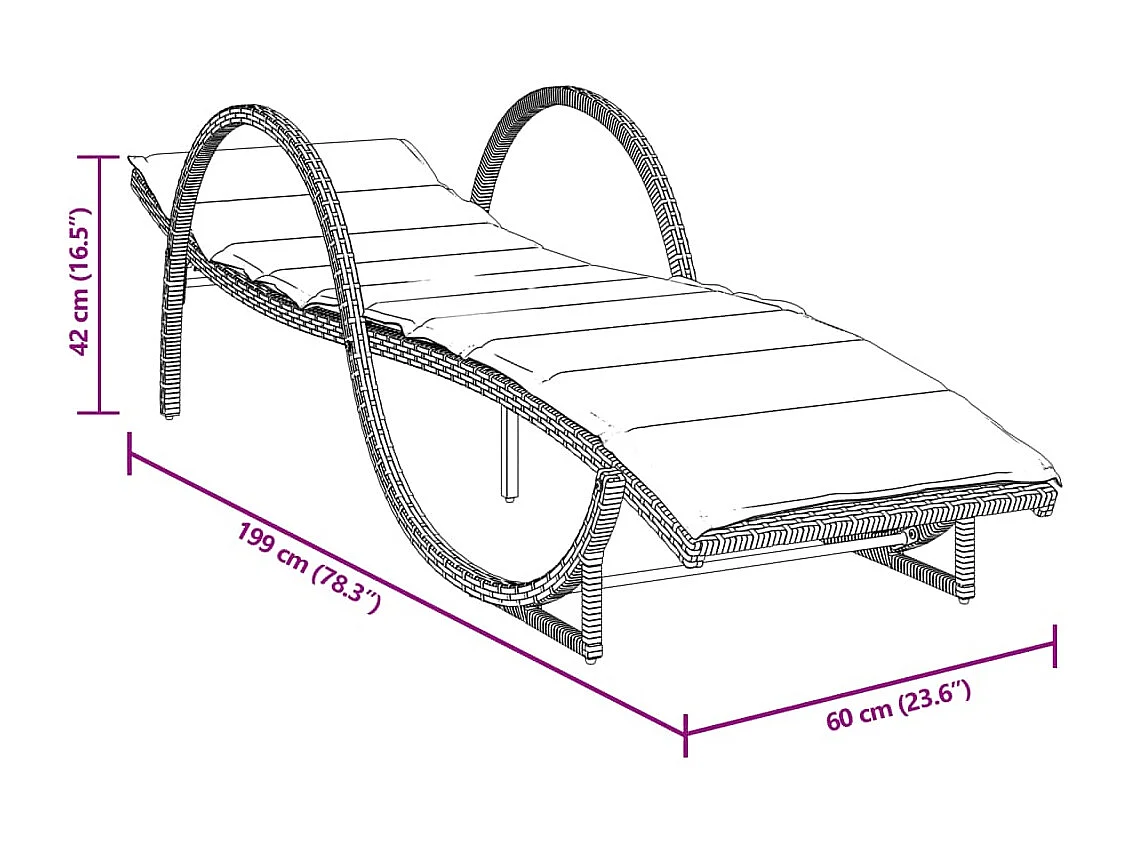 Set van 2 ligstoelen met zwarte rieten kussens