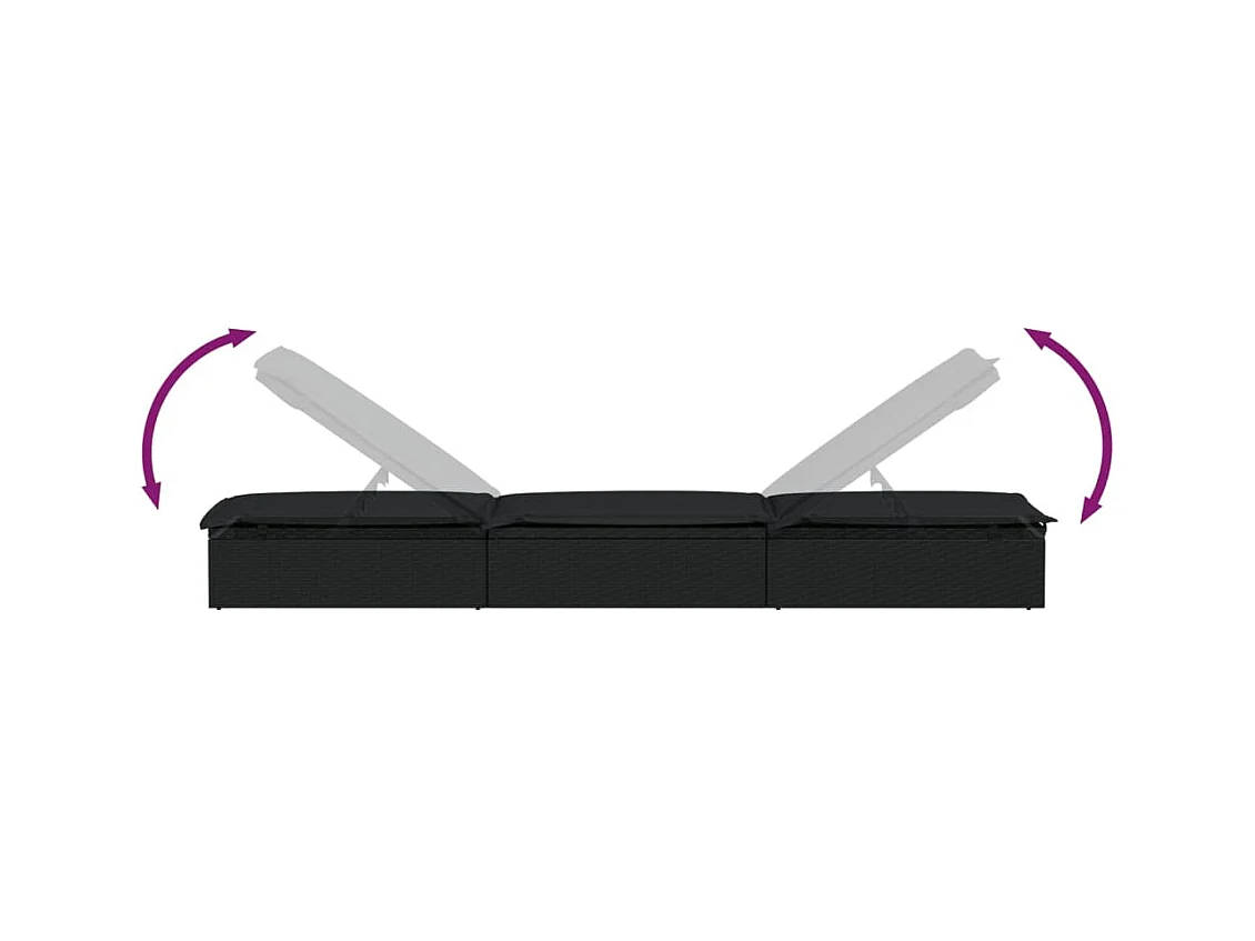 stuk chaise longue met zwart kussen 201x55x62cm hars riet