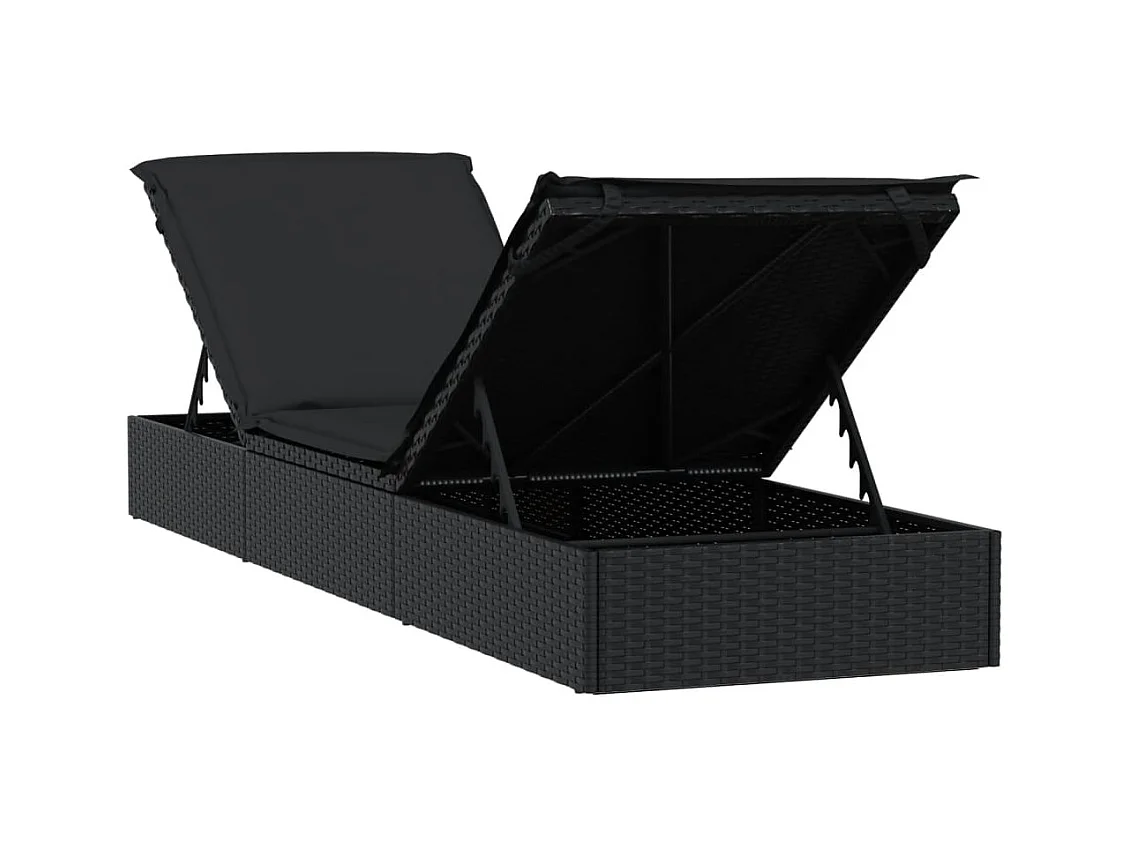 stuk chaise longue met zwart kussen 201x55x62cm hars riet