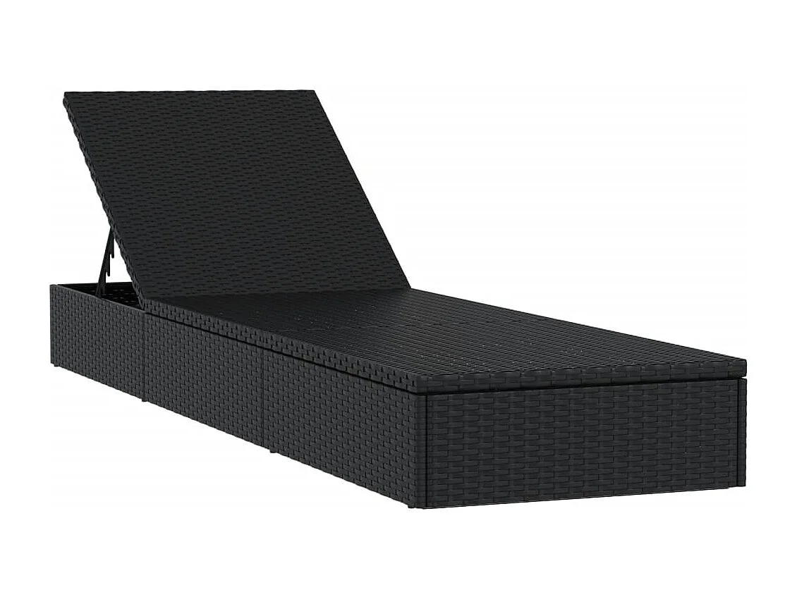 chaise longue con cuscino nero 201x55x62cm in resina e vimini