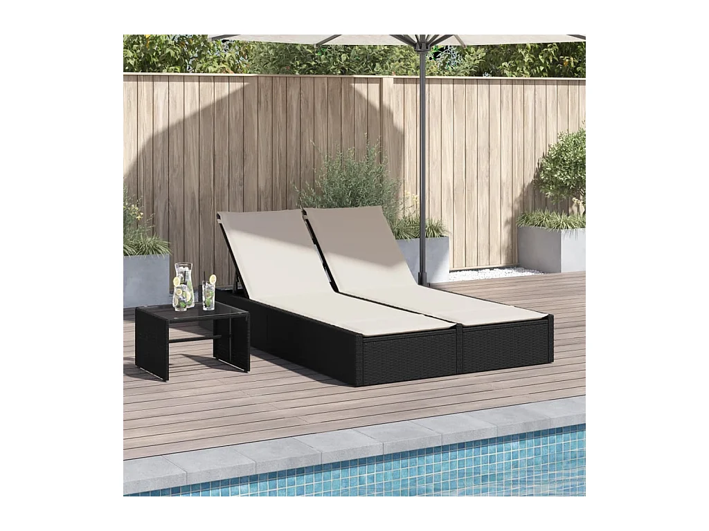 Dubbele chaise longue met zwarte kunsthars rieten kussens