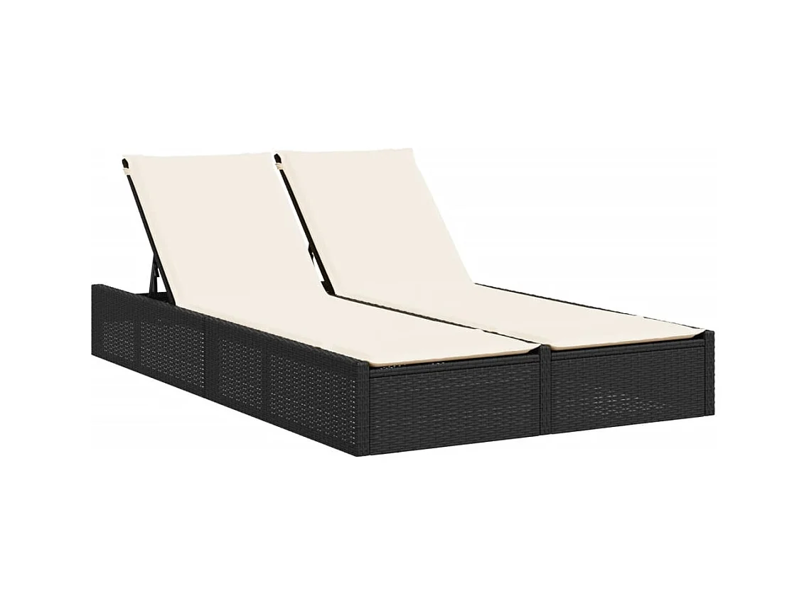 Dubbele chaise longue met zwarte kunsthars rieten kussens