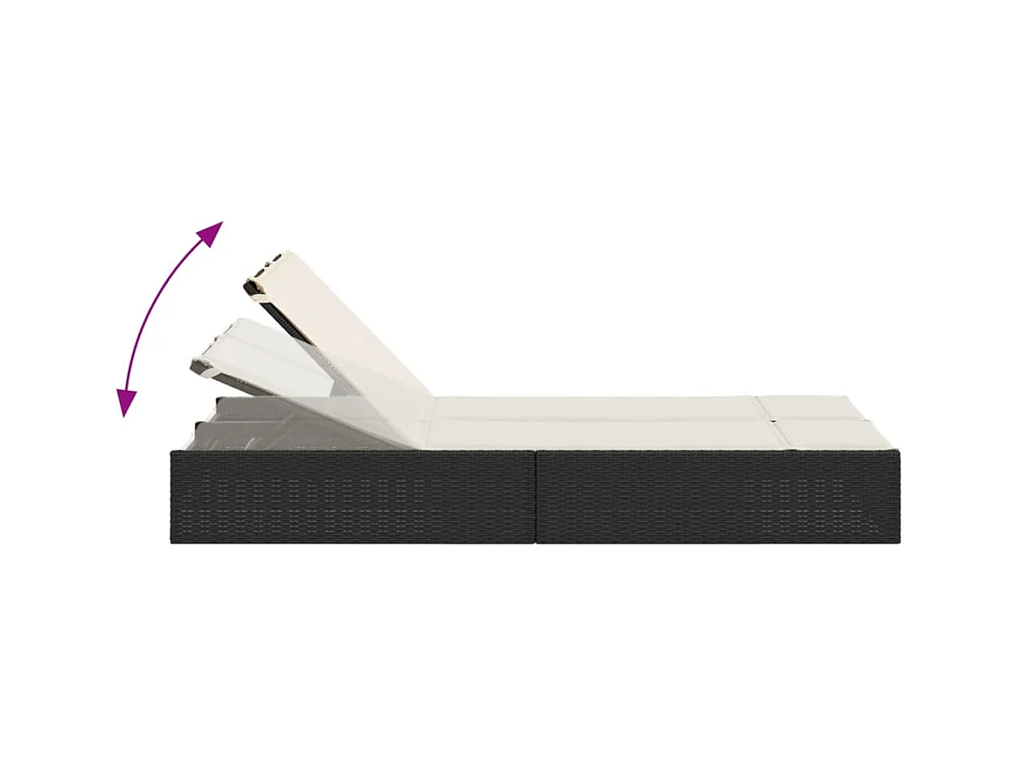 Dubbele chaise longue met zwarte kunsthars rieten kussens