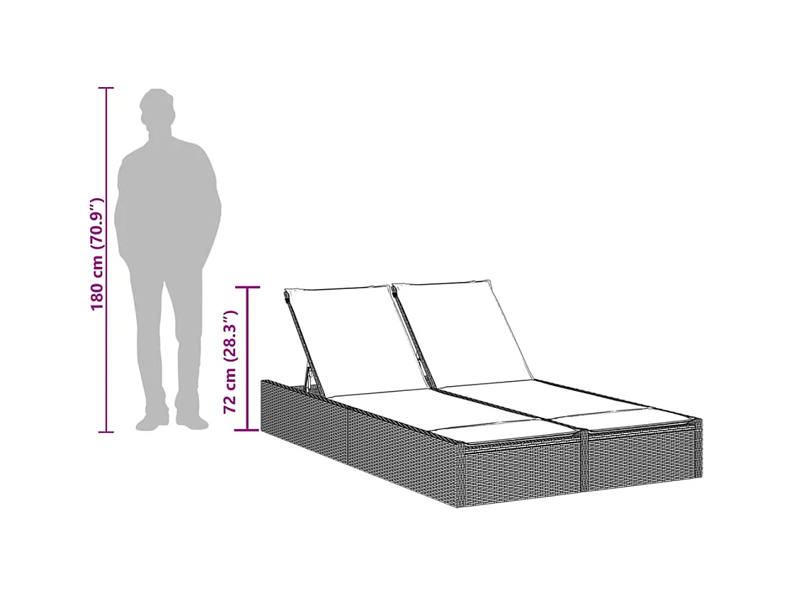 Dubbele chaise longue met zwarte kunsthars rieten kussens