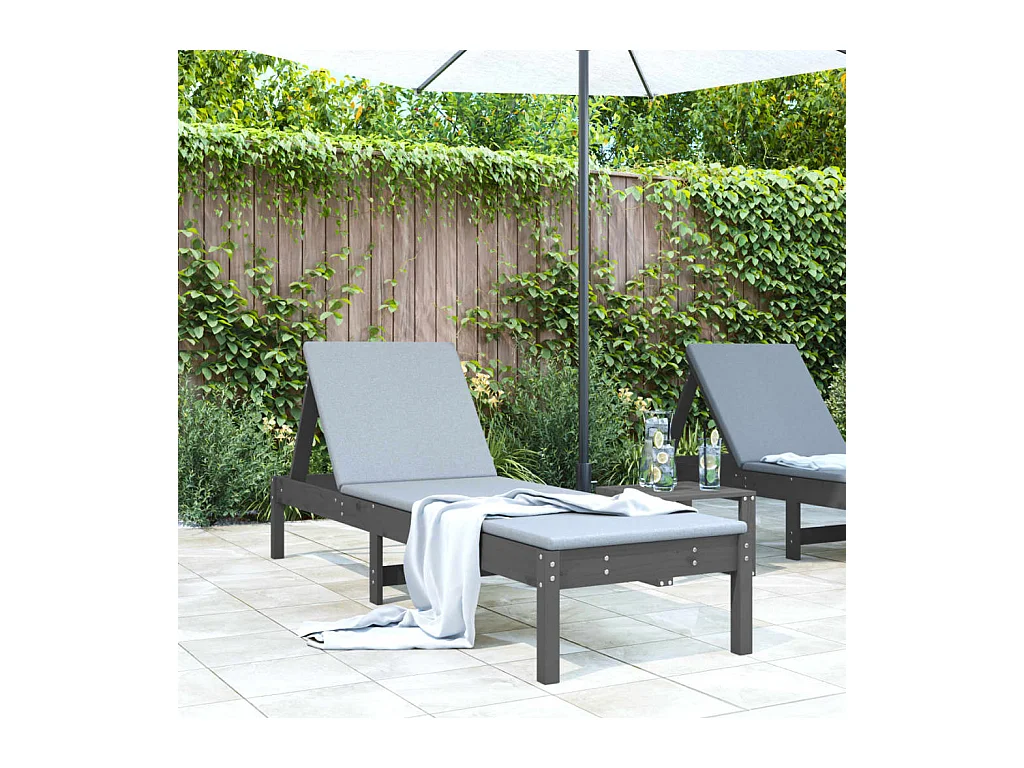 Grijze chaise longue 199,5x60x74 cm massief grenenhout