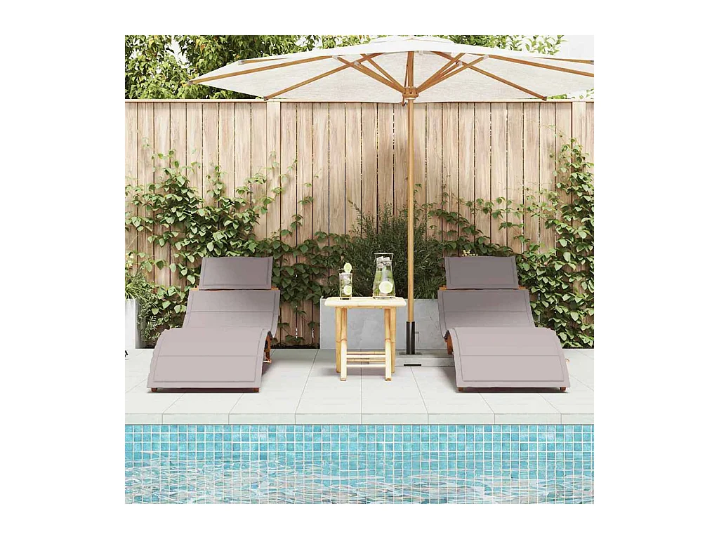 Chaise longue 2 pcs Taupe 184 x 55 x 64cm Bois d'acacia massif