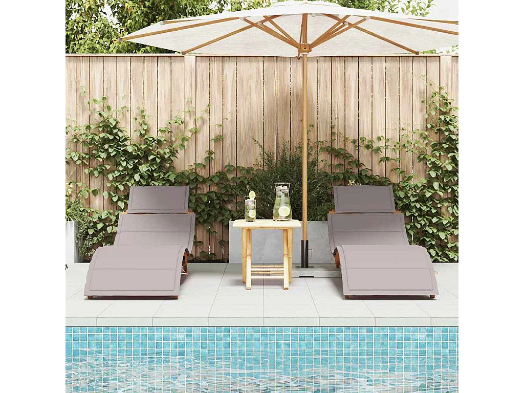 Chaise longue 2 pcs Taupe 184 x 55 x 64cm Bois d'acacia massif