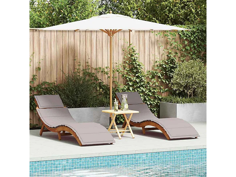 Chaise longue 2 pcs Taupe 184 x 55 x 64cm Bois d'acacia massif