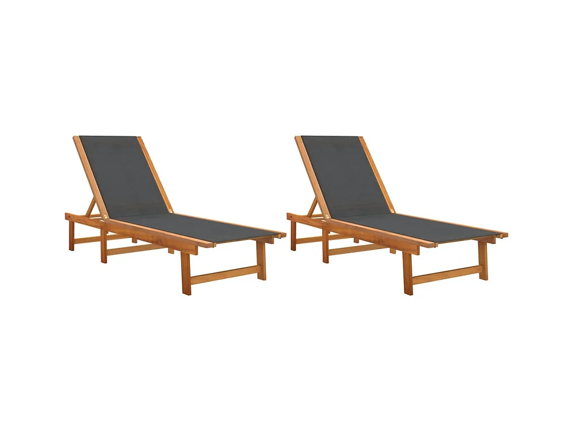 Set van 2 zwarte loungestoelen van massief acaciahout en textileen