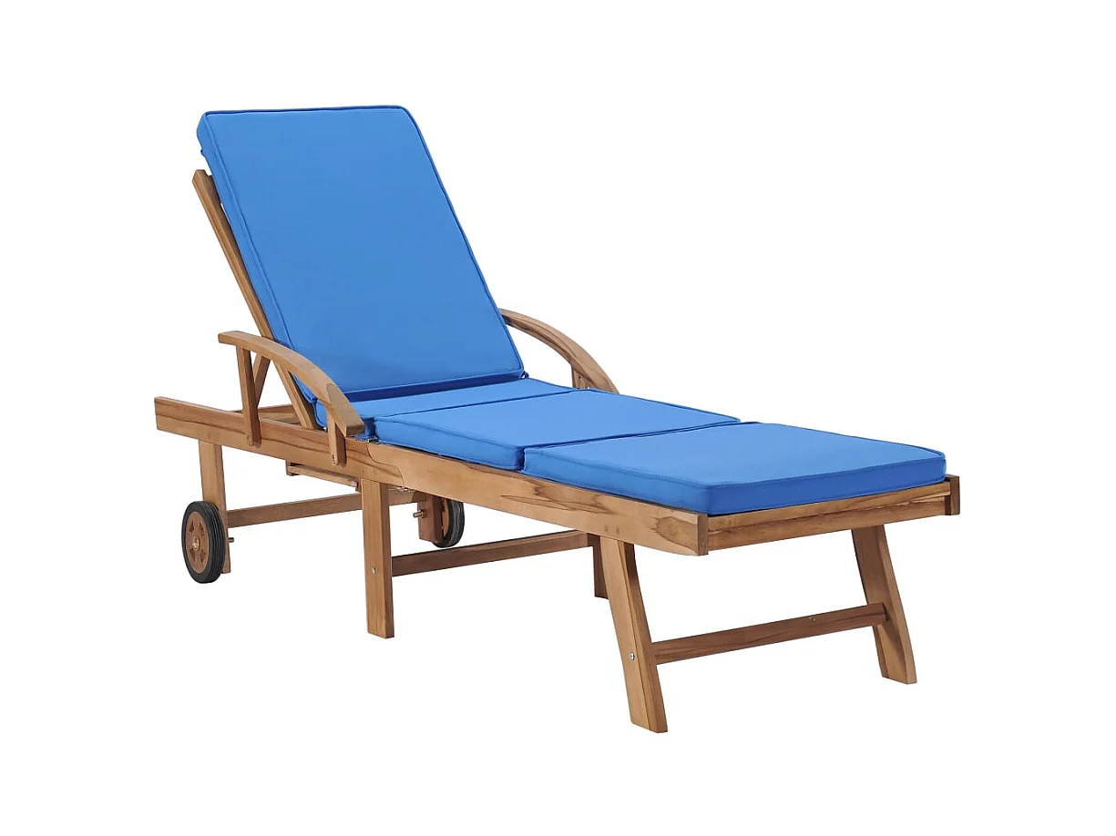 Lettini prendisole con cuscini 2 pezzi in legno massello di teak blu