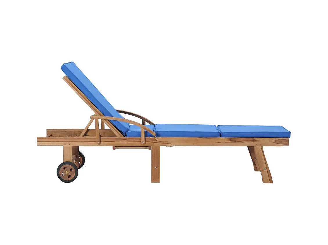 Lettini prendisole con cuscini 2 pezzi in legno massello di teak blu