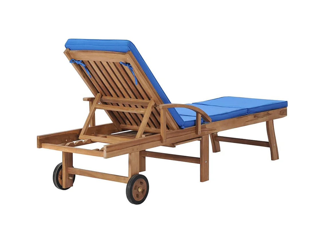 Lettini prendisole con cuscini 2 pezzi in legno massello di teak blu