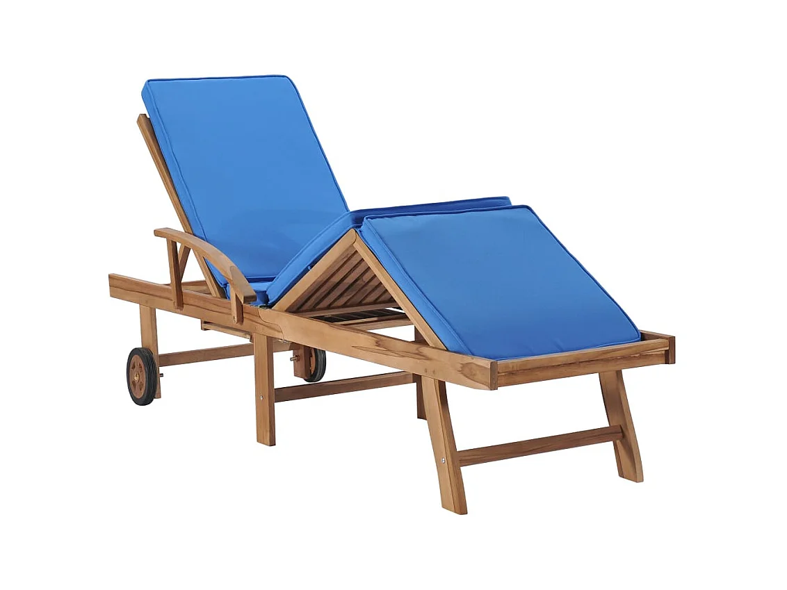 Lettini prendisole con cuscini 2 pezzi in legno massello di teak blu