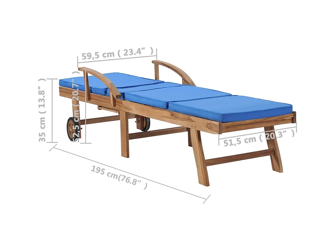 Lettini prendisole con cuscini 2 pezzi in legno massello di teak blu