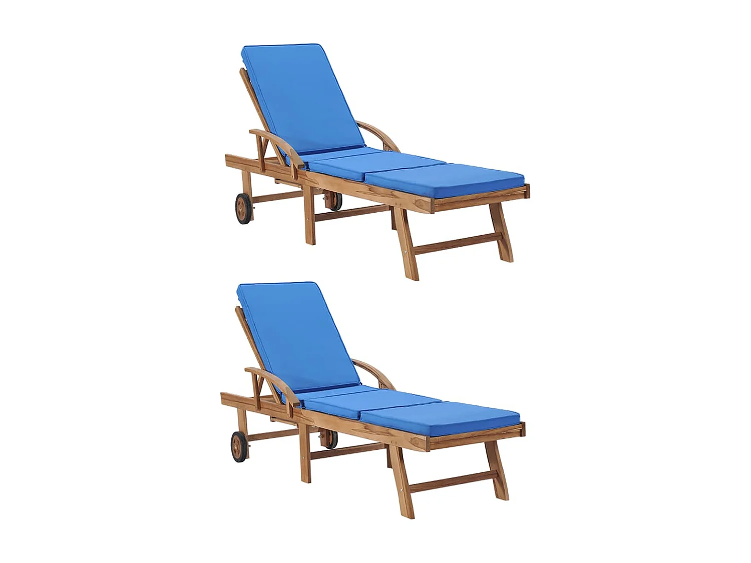 Lettini prendisole con cuscini 2 pezzi in legno massello di teak blu