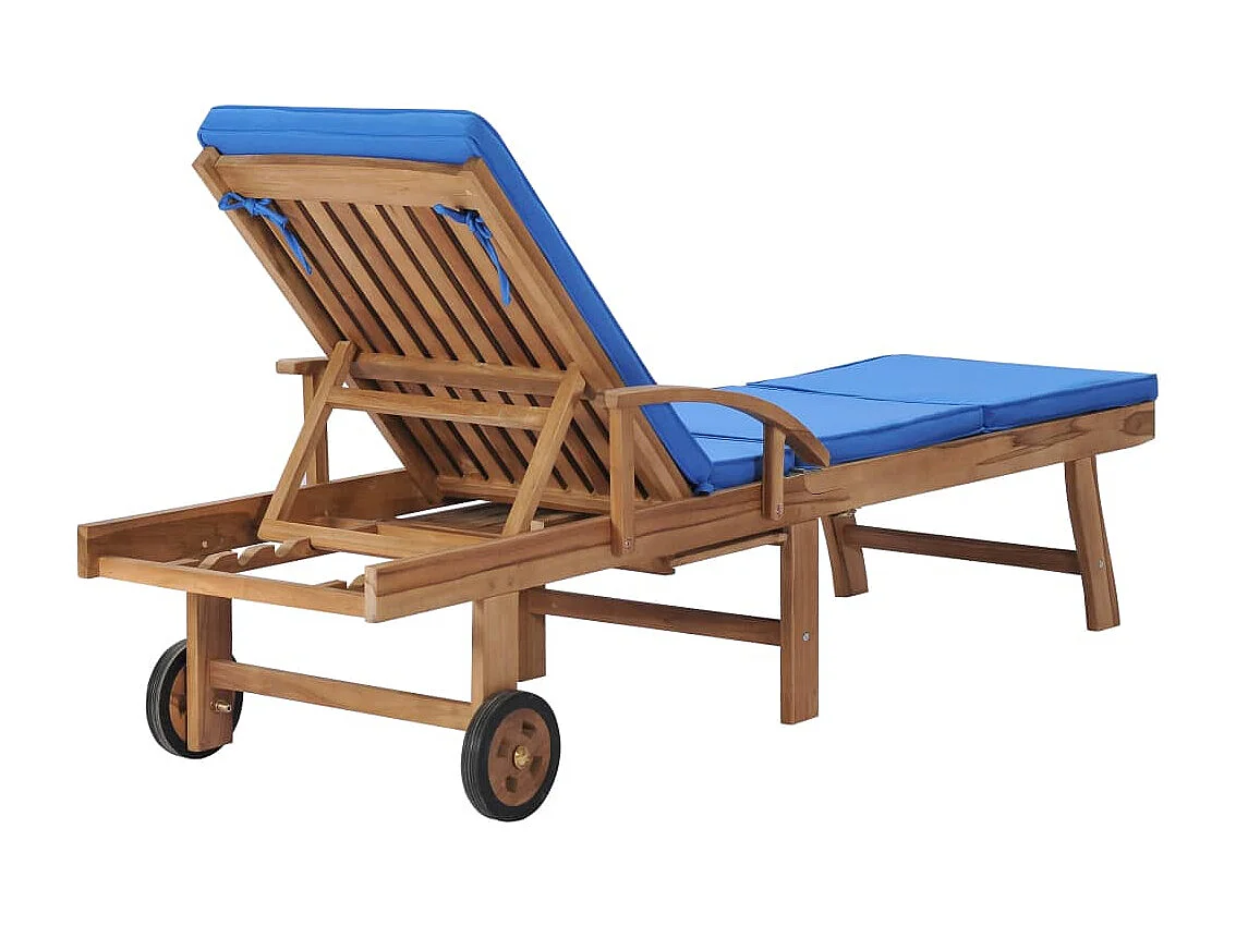 Lettini prendisole con cuscini 2 pezzi in legno massello di teak blu