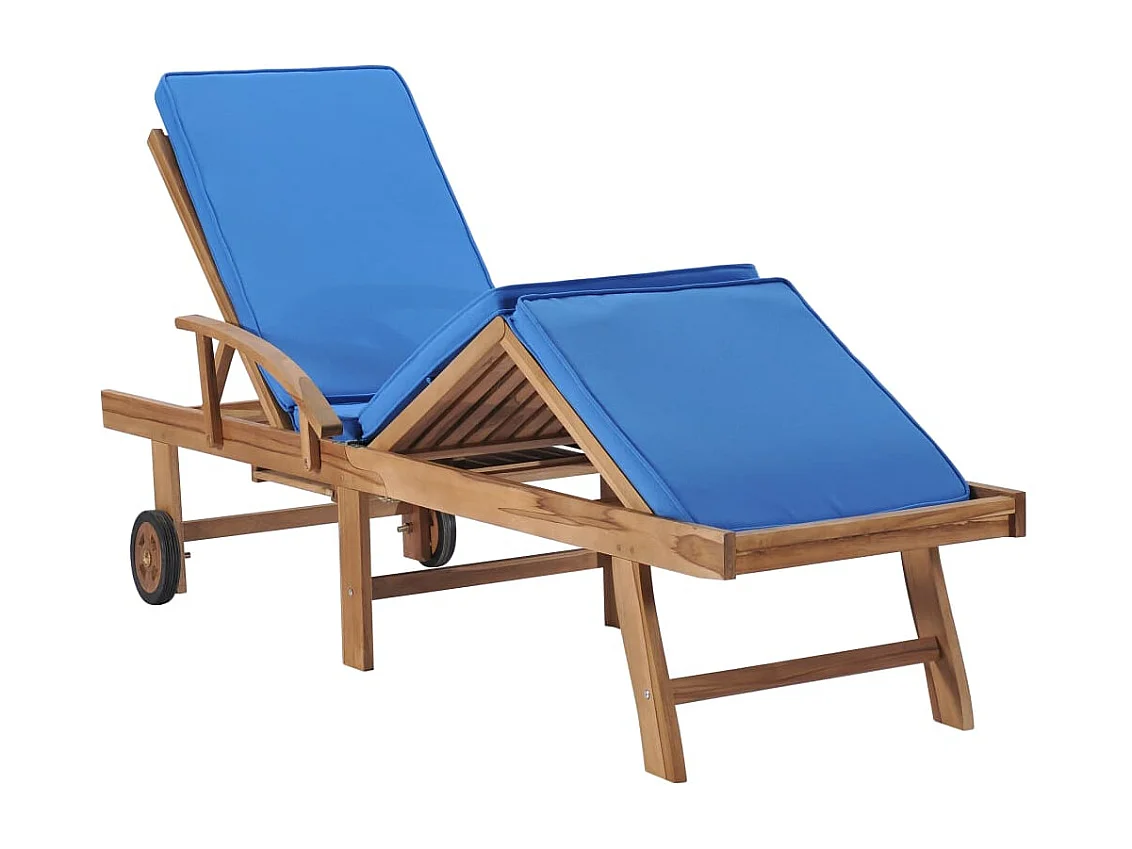 Lettini prendisole con cuscini 2 pezzi in legno massello di teak blu
