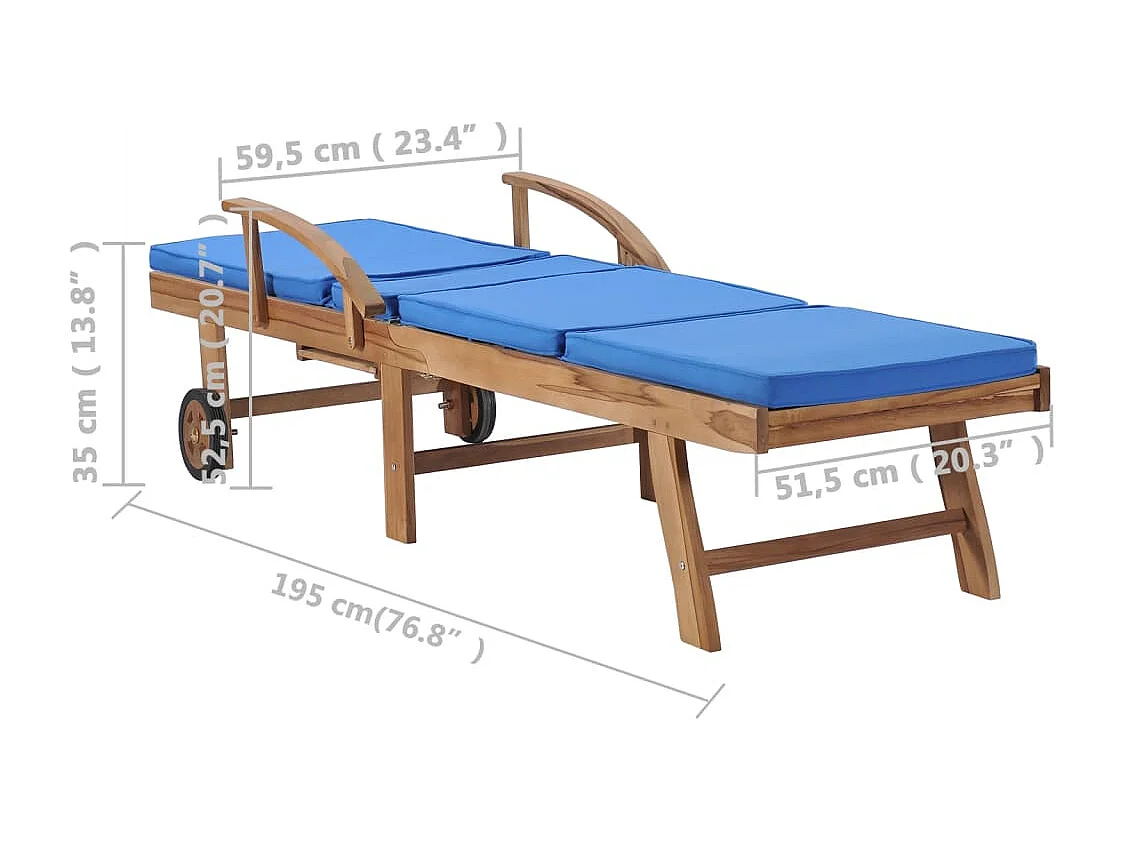 Lettini prendisole con cuscini 2 pezzi in legno massello di teak blu