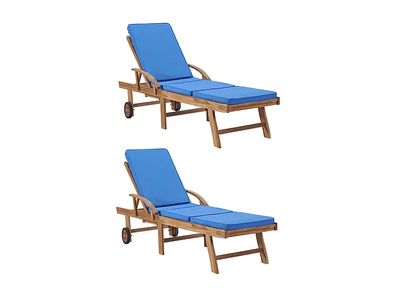 Lettini prendisole con cuscini 2 pezzi in legno massello di teak blu