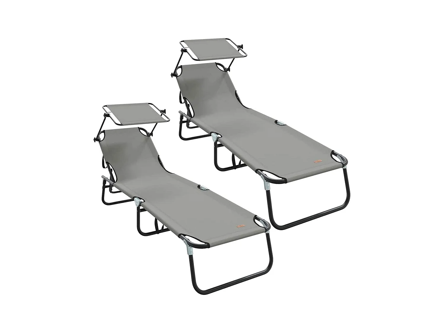 chaises longues pliantes, 2 pcs, avec auvent, gris, en tissu Oxford 600D.