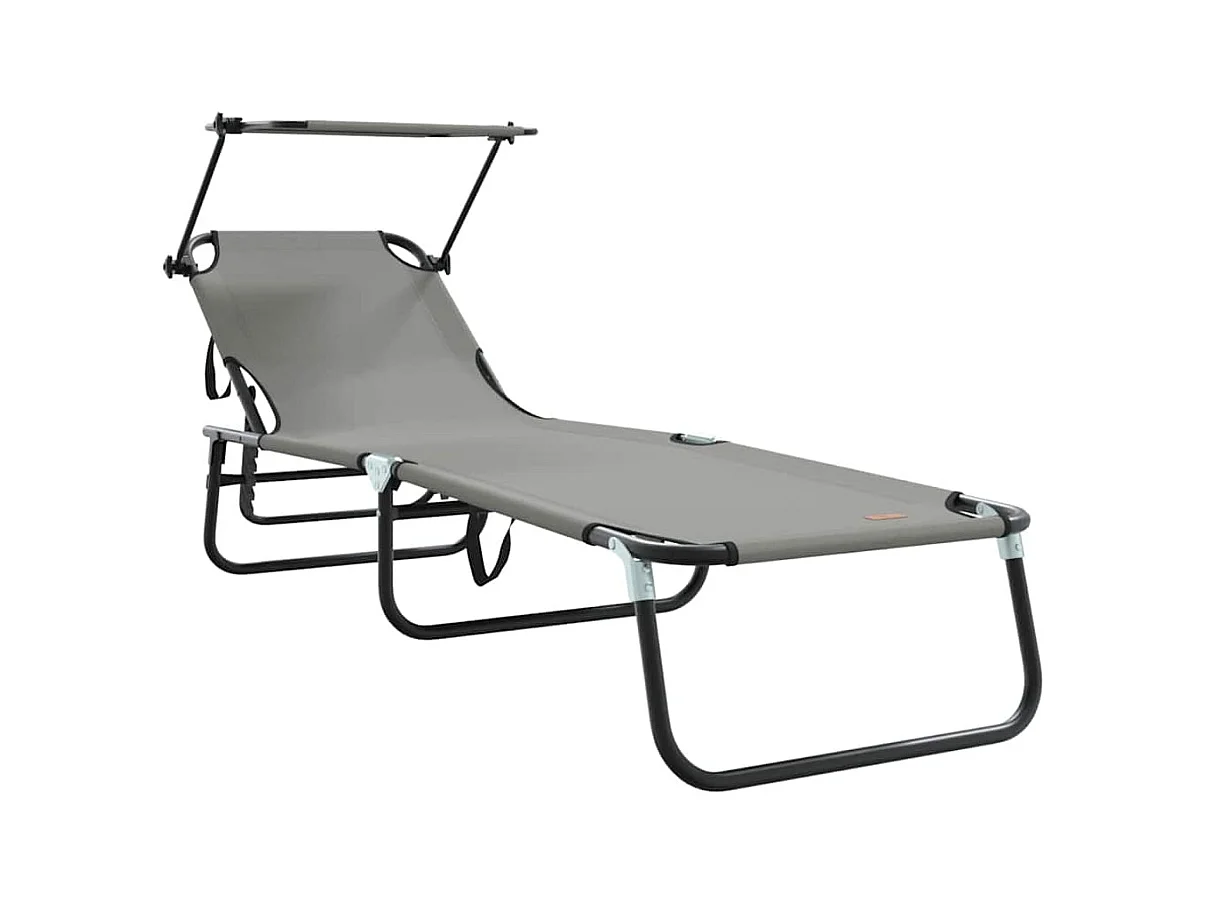 chaises longues pliantes, 2 pcs, avec auvent, gris, en tissu Oxford 600D.