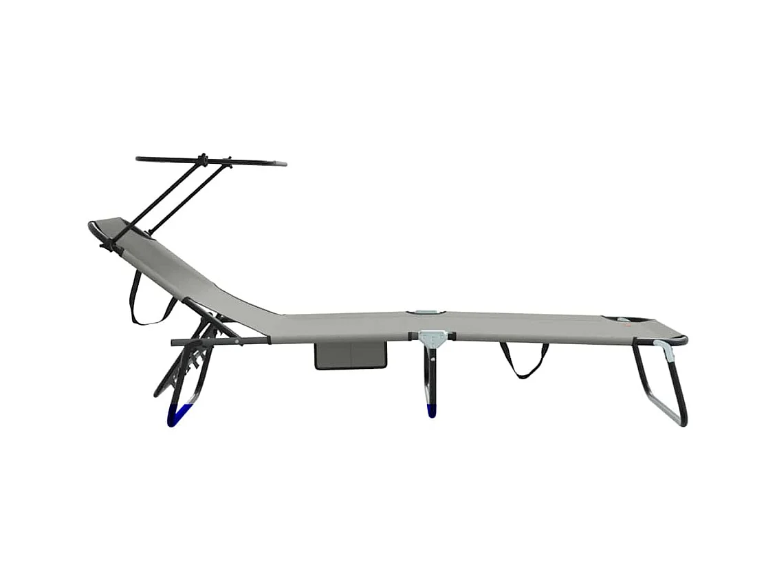 chaises longues pliantes, 2 pcs, avec auvent, gris, en tissu Oxford 600D.