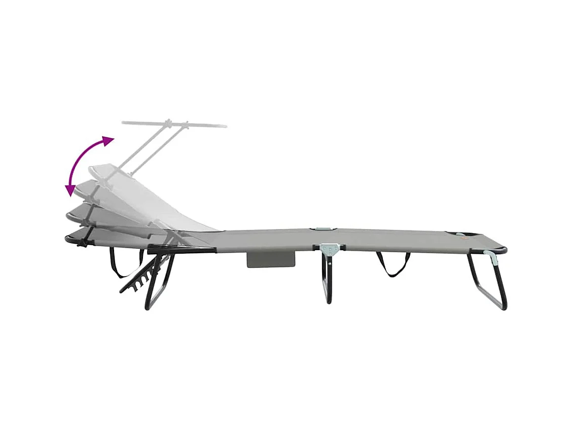 chaises longues pliantes, 2 pcs, avec auvent, gris, en tissu Oxford 600D.