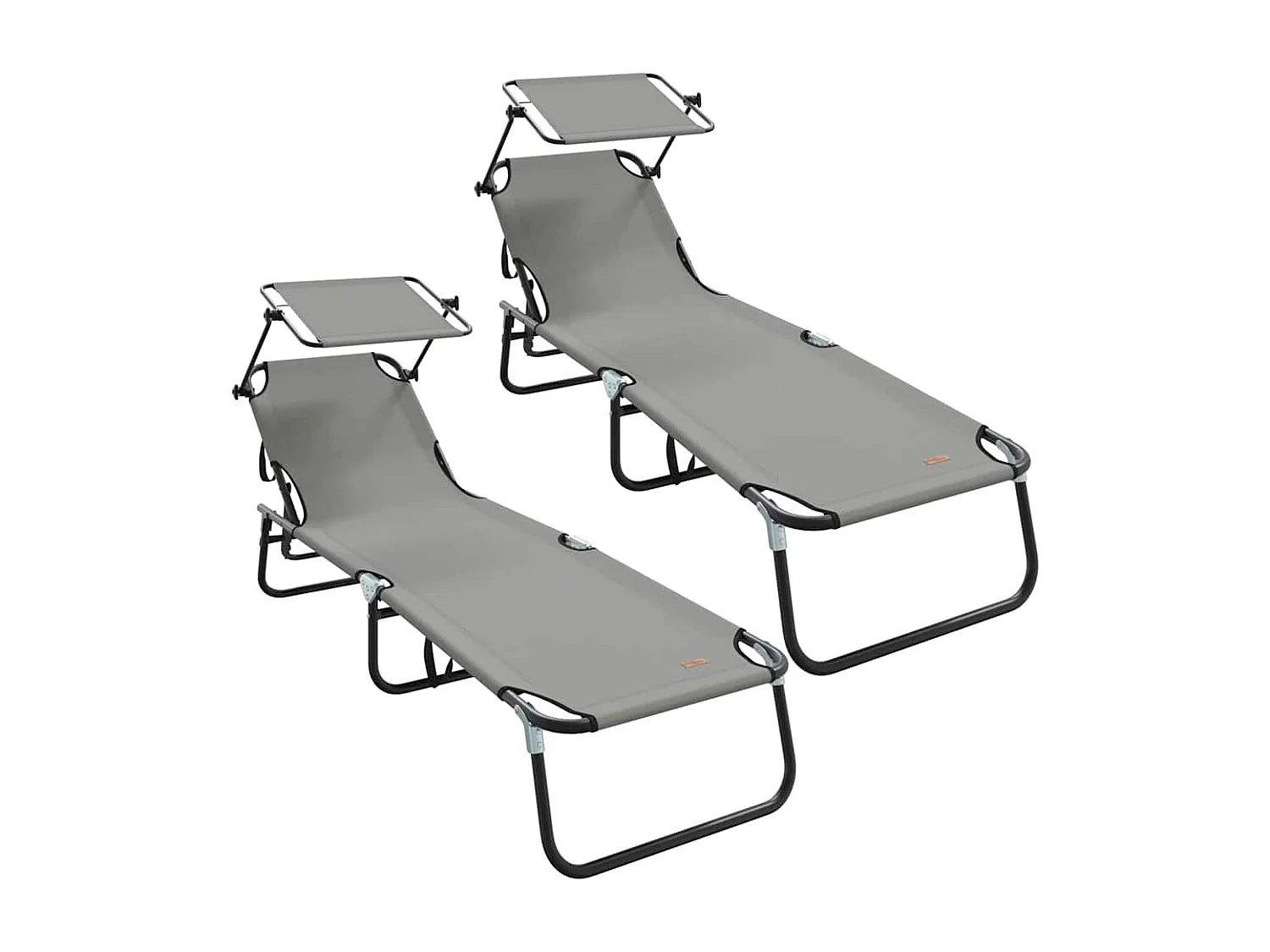 chaises longues pliantes, 2 pcs, avec auvent, gris, en tissu Oxford 600D.