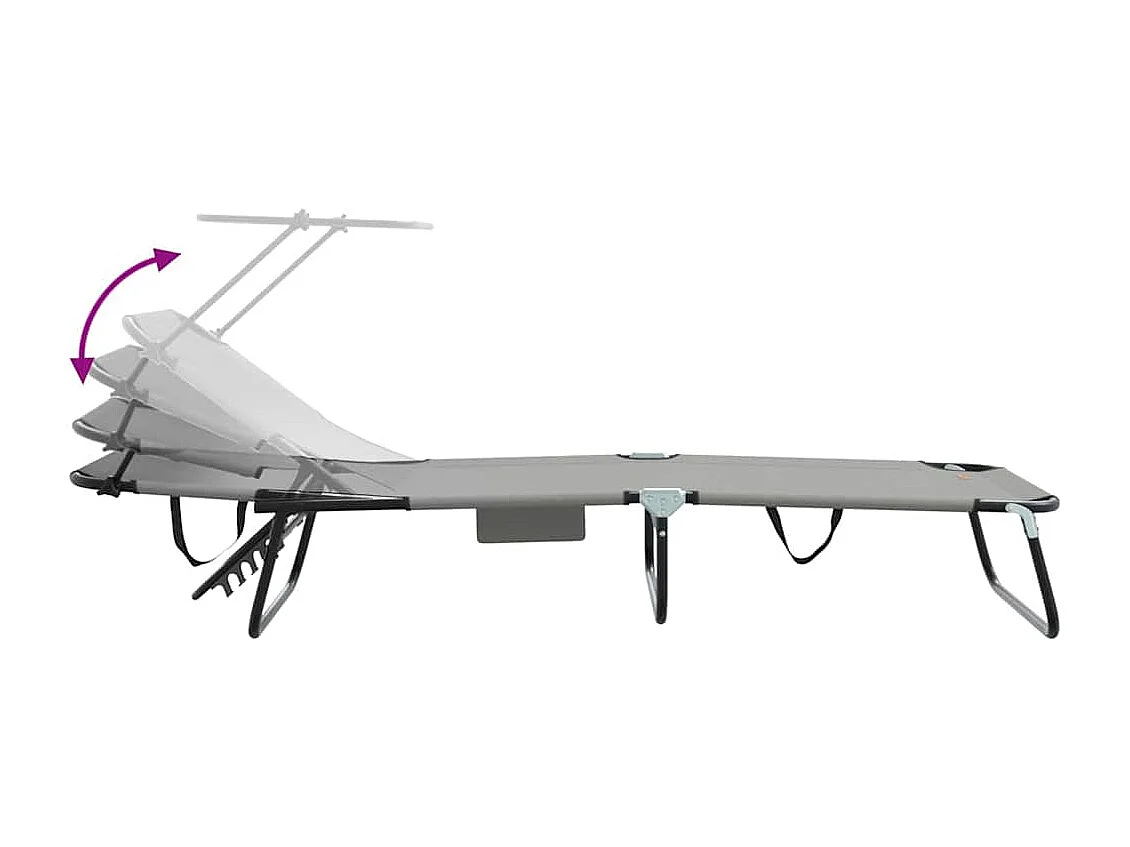 chaises longues pliantes, 2 pcs, avec auvent, gris, en tissu Oxford 600D.