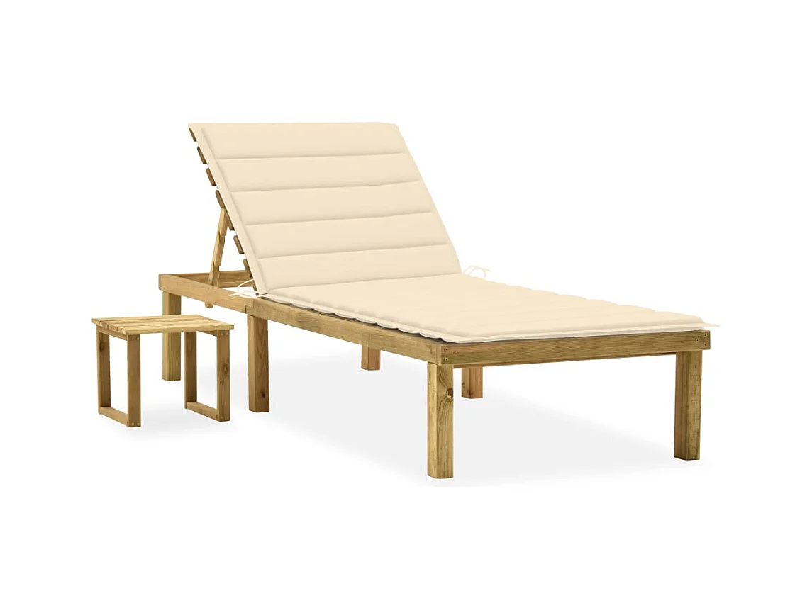 Chaise longue de jardin avec table et coussin Pin imprégné