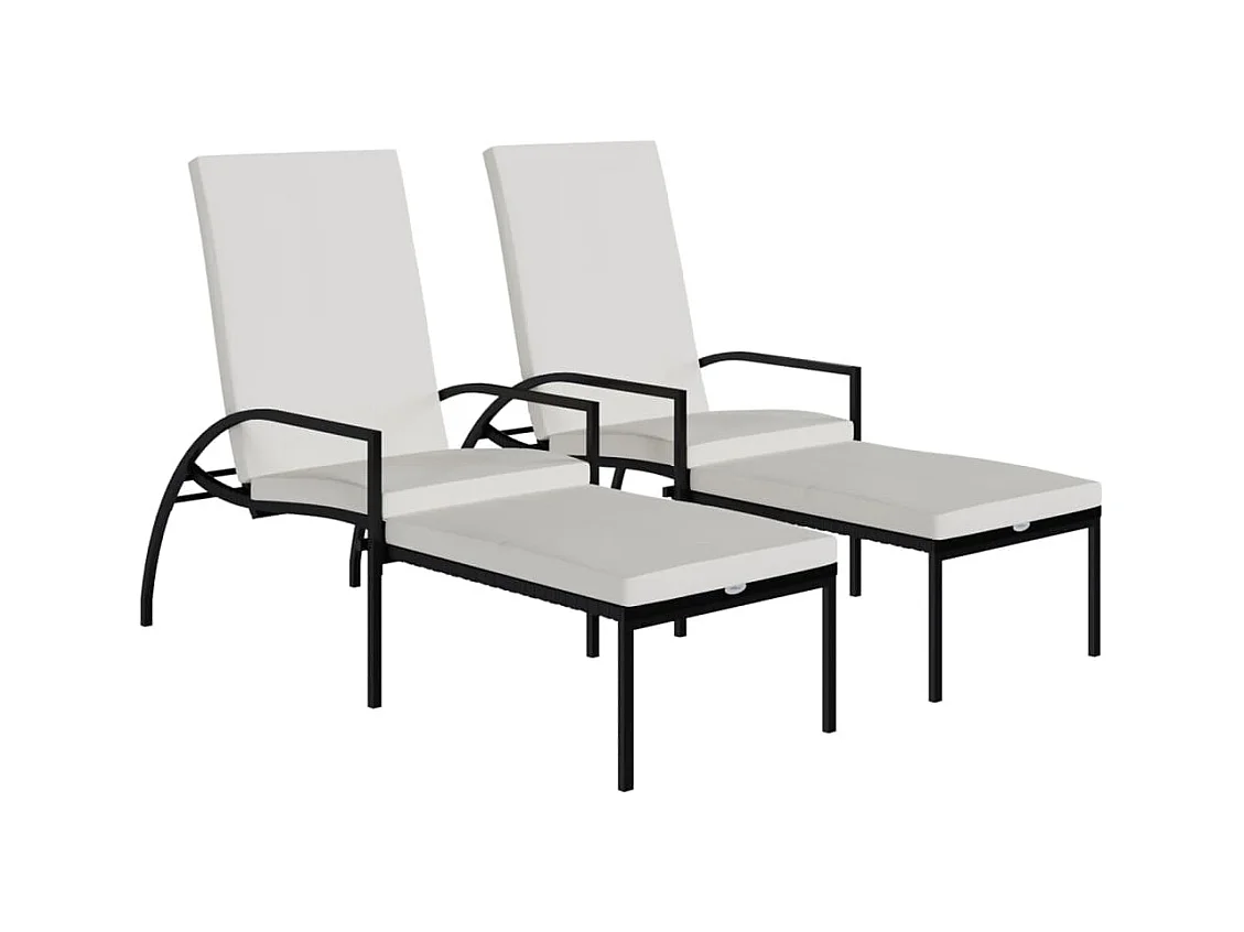 stuks loungestoelen met voetsteunen polyrotan zwart