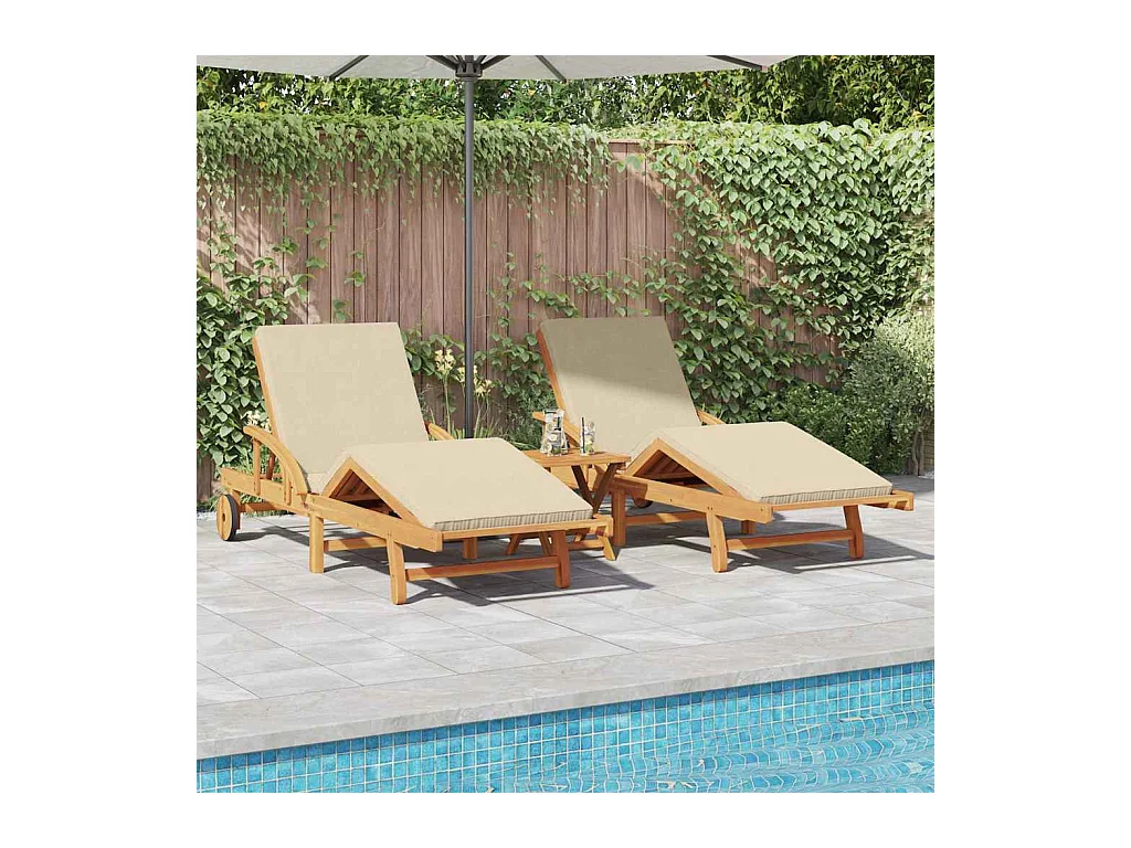 Transat 3 pcs Beige 40 x 40 x 40cm Bois d'acacia massif