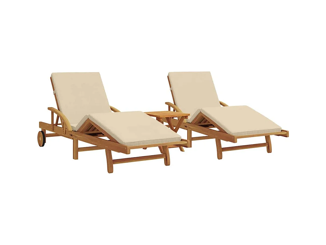 Transat 3 pcs Beige 40 x 40 x 40cm Bois d'acacia massif