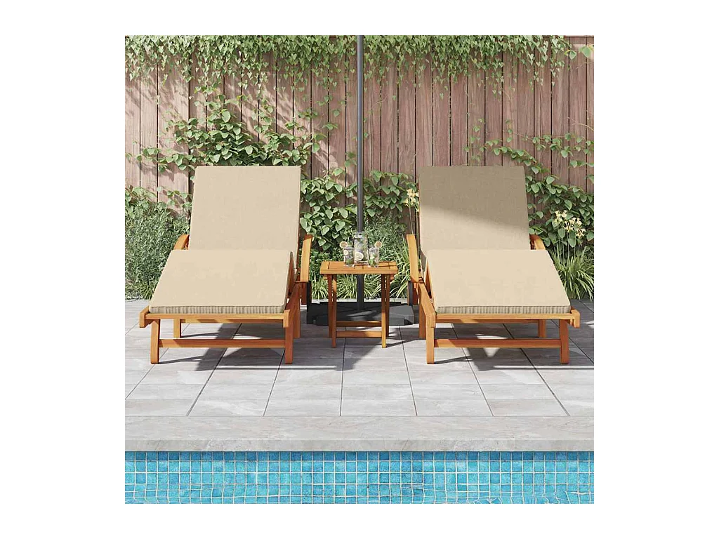 Transat 3 pcs Beige 40 x 40 x 40cm Bois d'acacia massif