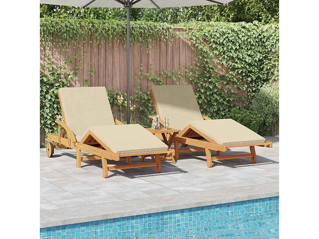 Transat 3 pcs Beige 40 x 40 x 40cm Bois d'acacia massif