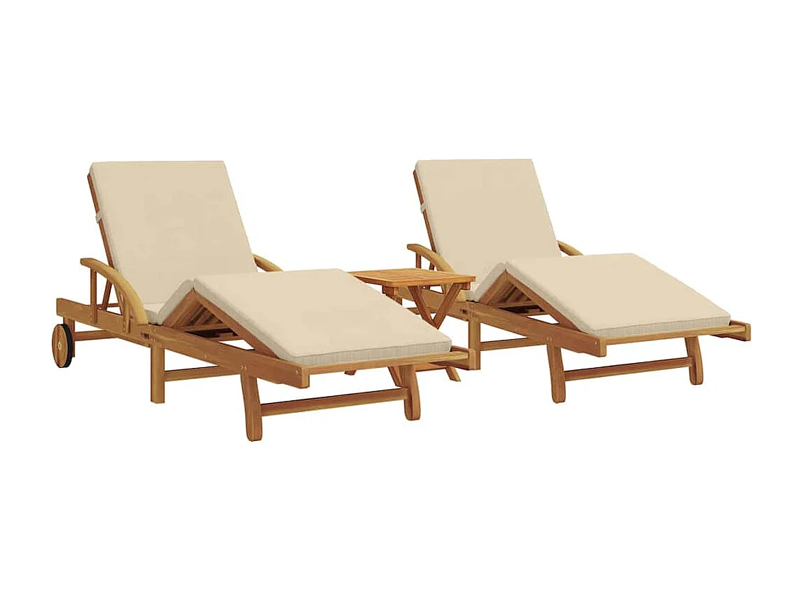 Transat 3 pcs Beige 40 x 40 x 40cm Bois d'acacia massif