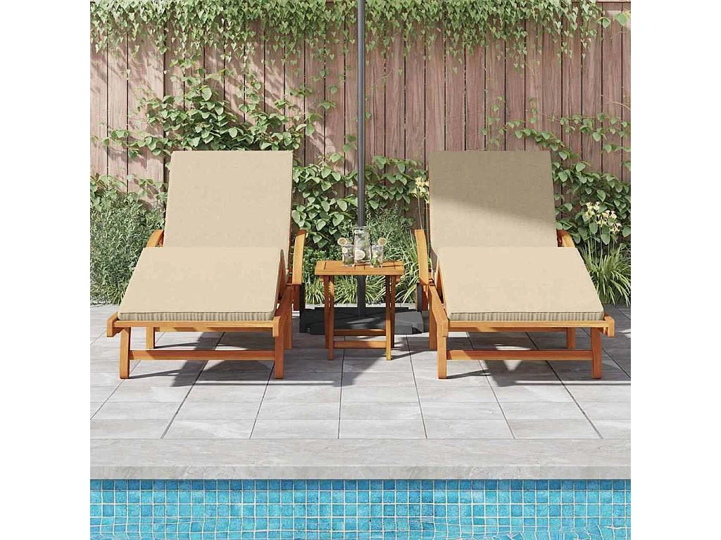 Transat 3 pcs Beige 40 x 40 x 40cm Bois d'acacia massif