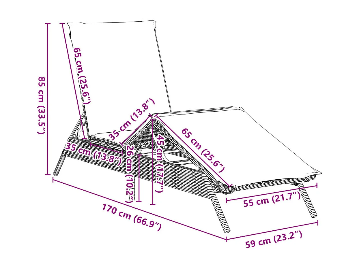 Chaiselongue mit grauem Harzgeflechtkissen