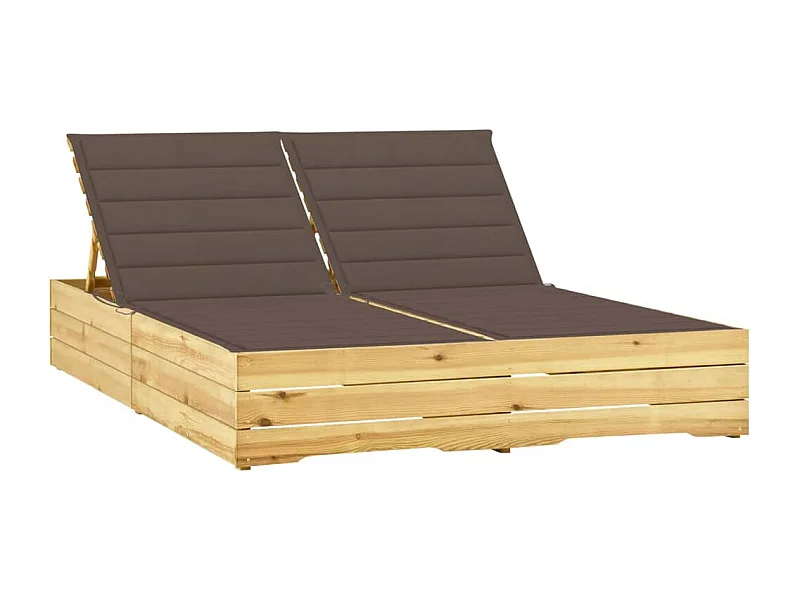 Chaise longue double et coussins taupe Bois de pin imprégné