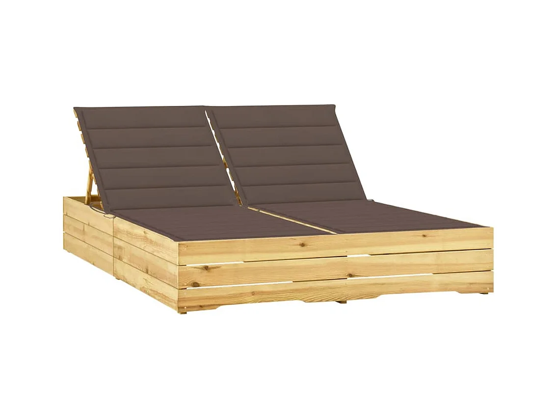 Chaise longue double et coussins taupe Bois de pin imprégné