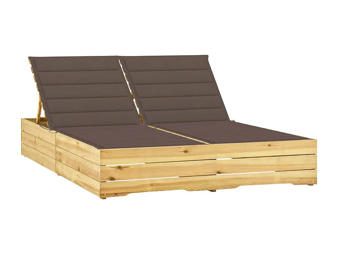 Chaise longue double et coussins taupe Bois de pin imprégné